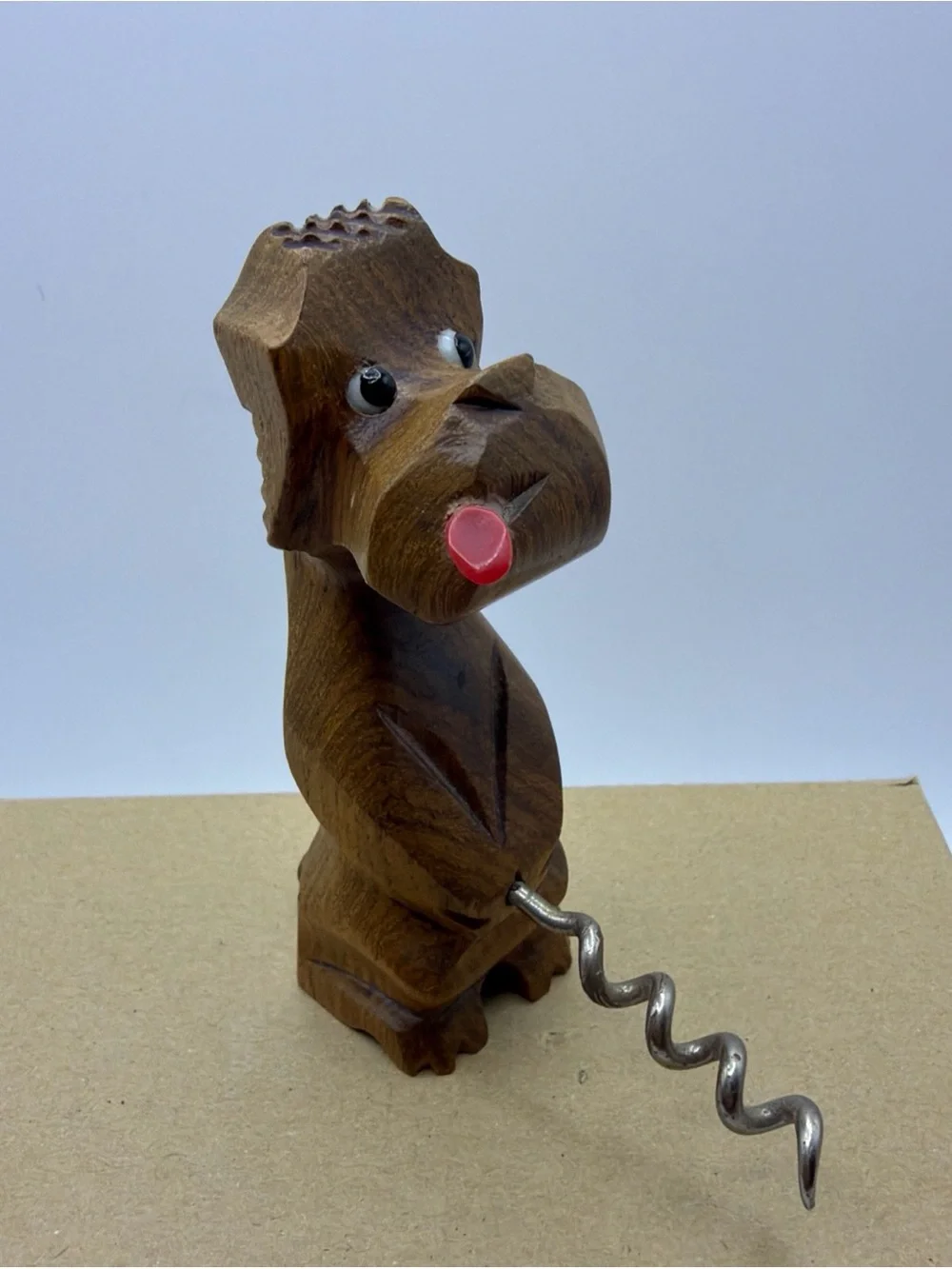 Vtg Naughty Novelty Wood Hand Carved Whizzing Dog Cork Screw